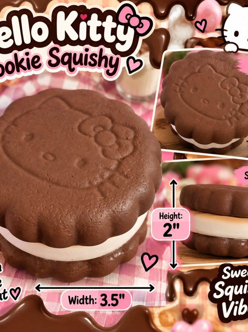 Hello Kitty Chocolate Cookie Squishy - Brown & Cream